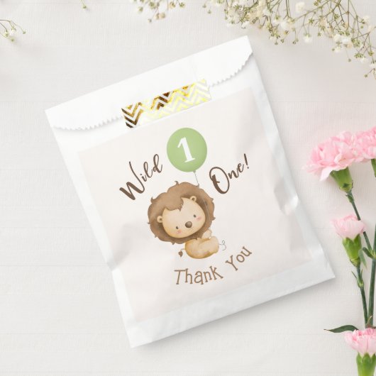 Wild One Lion Sage Groene Ballon Jongen 1e Verjaar Bedankzakje (Gezegeld)