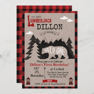 Wild One Lumberjack 1er anniversaire Invitation