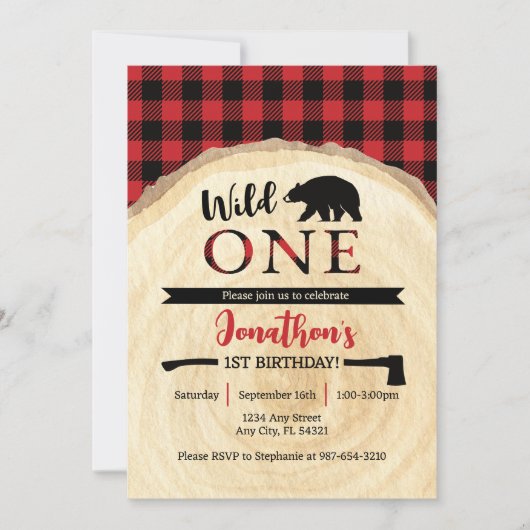 Wild One Lumberjack 1st Birthday Invitation (Devant)