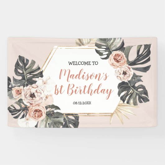 Wild One Meisje Leopard Print Verjaardag Grote Ban Spandoek (Horizontaal)