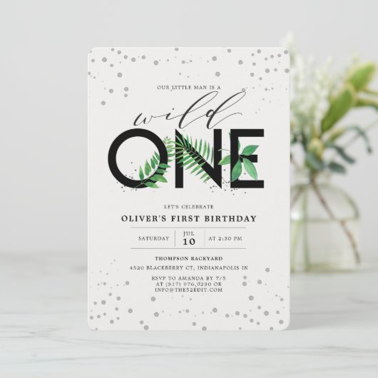 Wild One Modern Tropisch groen 1e verjaardag Kaart (Staand voorkant)
