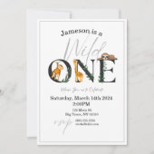 Wild One-Monkey, Giraffe, Sloth Oerwoud Uitnodigen Kaart (Voorkant)