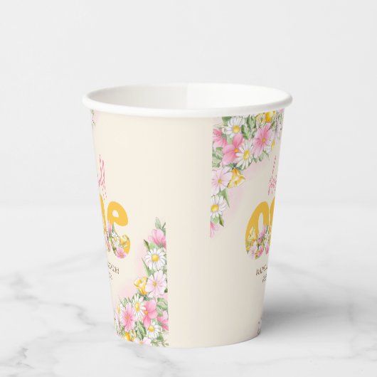 Wild One Mosterd & Roze Wildflower Verjaardag Papieren Bekers (Links)