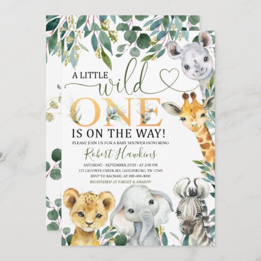 Wild One Oerwoud Baby shower Invitation Kaart (Voorkant / Achterkant)