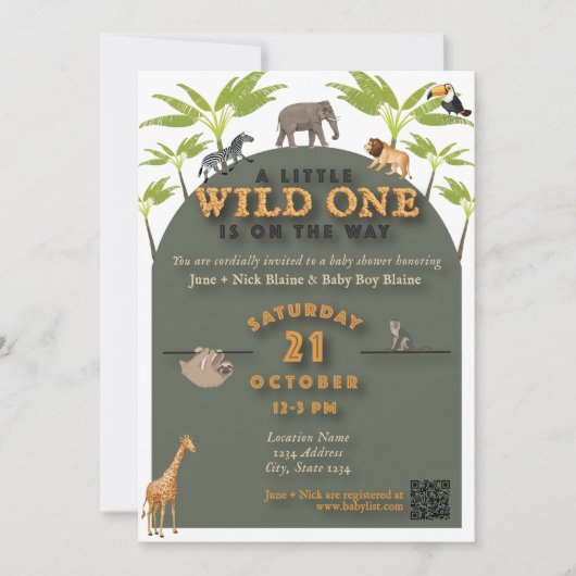 "Wild One" Oerwoud Baby shower Invitation (v2) Kaart (Voorkant)