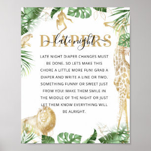 Wild One Oerwoud Baby shower 'Late Night Diaper' Poster