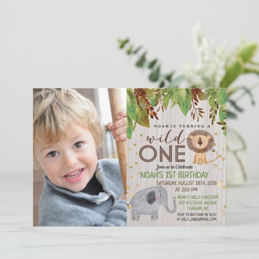 WILD ONE Oerwoud Boy 1e Verjaardagsuitnodiging Kaart (Staand voorkant)