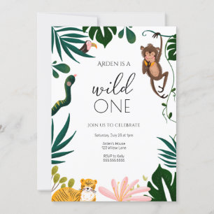 Wild One Oerwoud First Birthday Invitation Kaart