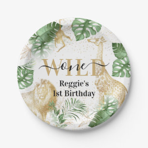 Wild One Oerwoud Greenery & Gold Birthday Party Papieren Bordje