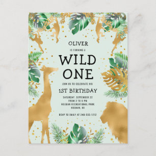 Wild One Oerwoud Safari 1st Birthday Green Uitnodiging Briefkaart