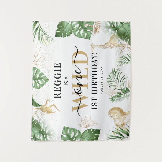 Wild One Oerwoud/Safari 1st Birthday Party Backdro Wandkleed (Voorkant)