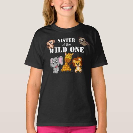 Wild One Oerwoud Safari 1st Birthday Sister T-shirt (Voorkant)