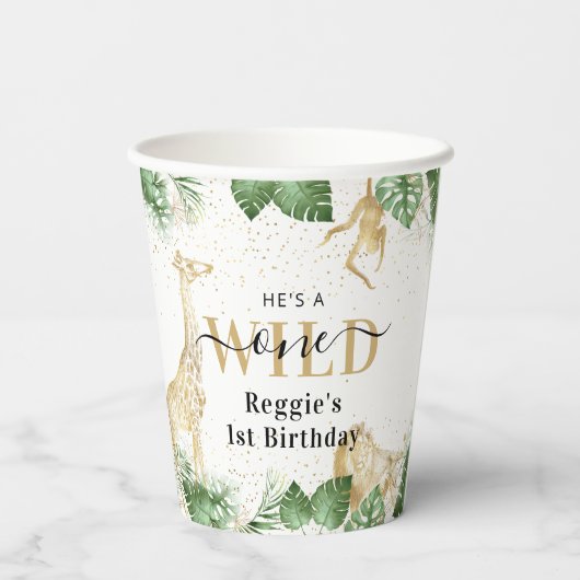 Wild One Oerwoud Safari 1ste verjaardag Papieren Bekers (Achterkant)