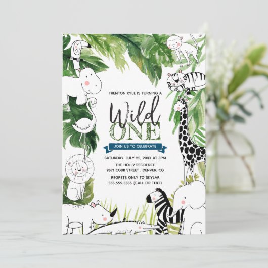 Wild One Oerwoud Safari Animal Boys Kaart (Staand voorkant)