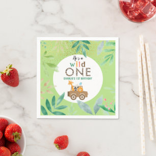 Wild One Oerwoud Safari Animals 1st Birthday Party Servet