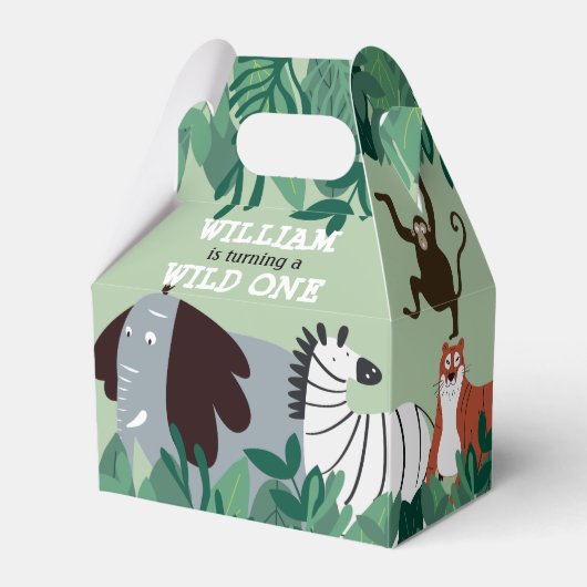 Wild One Oerwoud Safari Animals Eerste Verjaardag Bedankdoosjes (Achterkant)