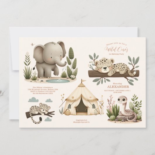 Wild One Oerwoud Safari Animals Kaart (Voorkant)