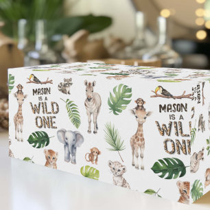 Wild One Oerwoud Safari Baby Boy 1e Verjaardag Cadeaupapier