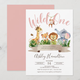 Wild One Oerwoud Safari Baby shower Invitation Kaart