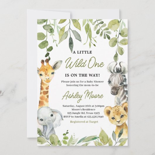 Wild One Oerwoud Safari Baby shower Kaart (Voorkant)