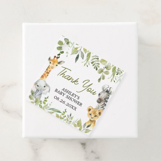 Wild One Oerwoud Safari Baby shower Square Bedankjes Labels (In situ)