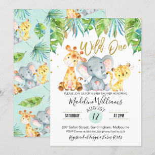 Wild One Oerwoud Safari Baby shower-uitnodiging Kaart