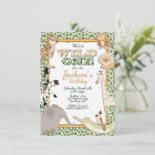 Wild One Oerwoud Safari Birthday Party Invitation Kaart (Staand voorkant)