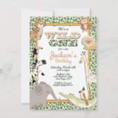 Wild One Oerwoud Safari Birthday Party Invitation Kaart (Voorkant)