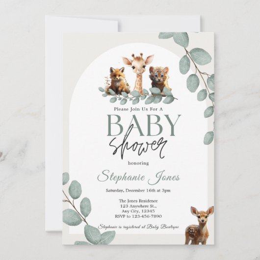 Wild One Oerwoud Safari Dieren Baby shower Arch Kaart (Voorkant)
