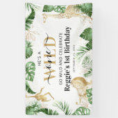 Wild One Oerwoud Safari Green & Gold 1ste verjaard Spandoek (Verticaal)