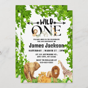 Wild One Oerwoud Safari Kinder Thapest 1st Birthda Kaart