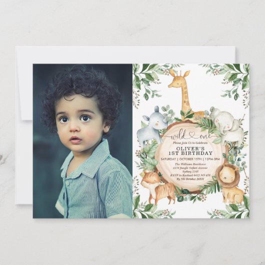 Wild One Oerwoud Safari Party Animals 1e verjaarda Kaart (Voorkant)