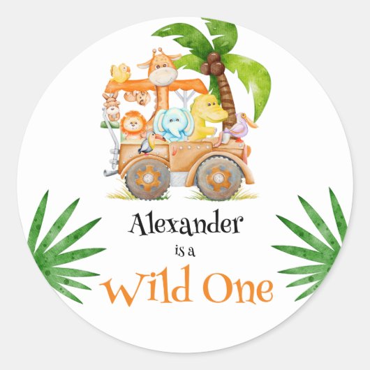 Wild One Oerwoud Safari Verjaardag Ronde Sticker (Voorkant)