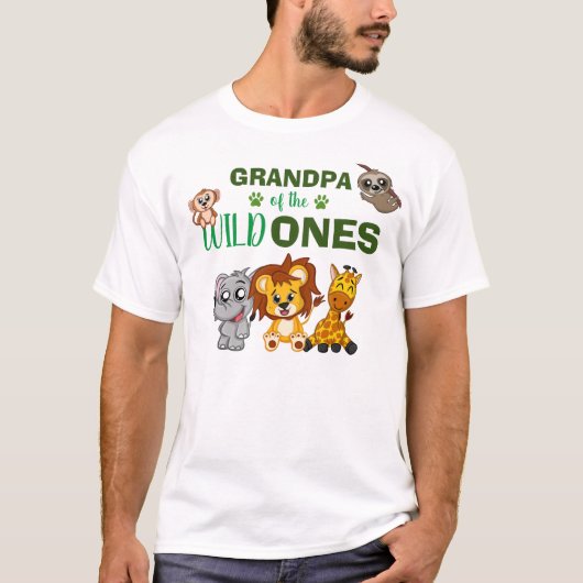 Wild One Oerwoud Safari Zoo Animal Twins opa T-shirt (Voorkant)
