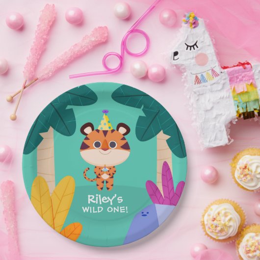 Wild One Oerwoud Tiger Papieren Bordje (Feest)