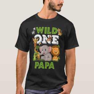 Wild One Papa Zoo Birthday Safari Oerwouden T-shirt