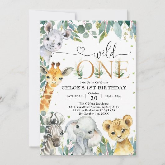 Wild One Party Animals 1st Birthday Invitation (Devant)