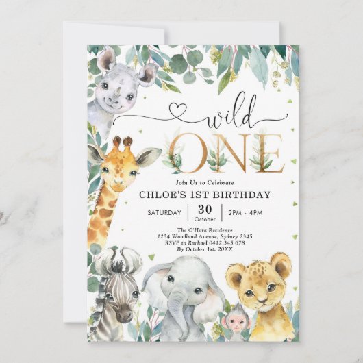 Wild One Party Animals 1st Birthday Invitation (Devant)