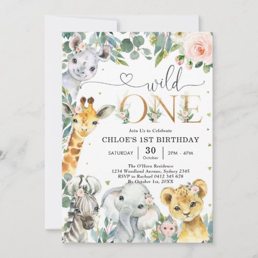 Wild One Party Animals 1st Birthday Invitation (Devant)