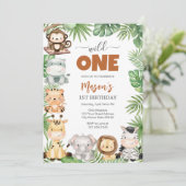 Wild One Party Animals Kids 1st Birthday Kaart (Staand voorkant)