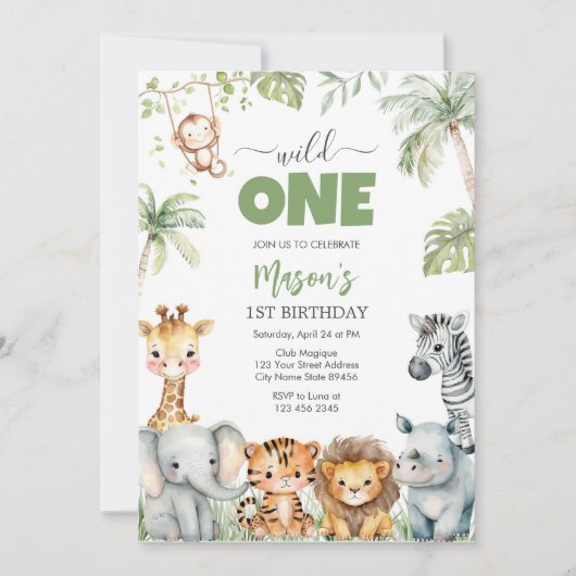 Wild One Party Animals Kids 1st Birthday Kaart (Voorkant)