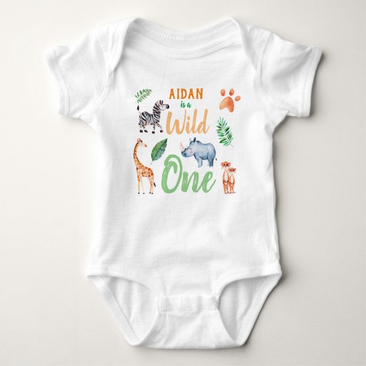 Wild One Personalized Safari Animal Birthday Romper (Voorkant)