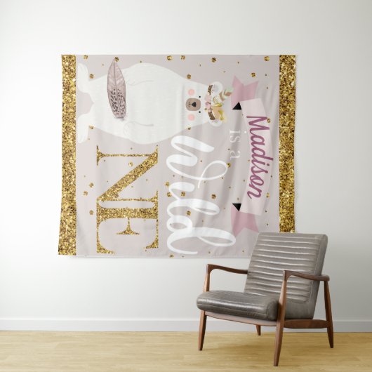 Wild One Persoonlijke Eerste Verjaardag Meisje Wandkleed (In Situ (horizontaal))