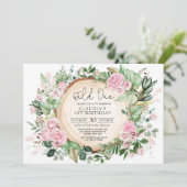 Wild One Pink Blush Floral Girl Birthday Kaart (Staand voorkant)