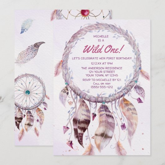 Wild One Pink Boho Dreamweaver Birthday Kaart (Voorkant / Achterkant)