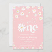 Wild One Pink Daisy Girl 1st Birthday Invitation (Devant)
