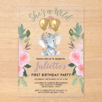Wild One Pink Girl Elephant Eerste Verjaardag