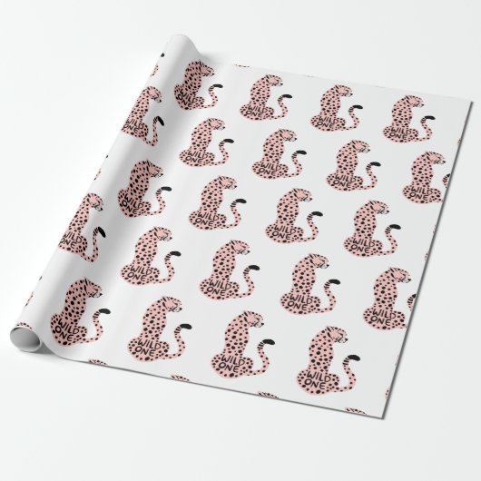 Wild One Pink Leopard Cadeaupapier (Uitgerold)
