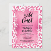 Wild One Pink Leopard First Birthday Kaart (Voorkant)