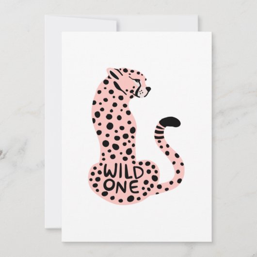 Wild One Pink Leopard First Birthday Kaart (Voorkant)